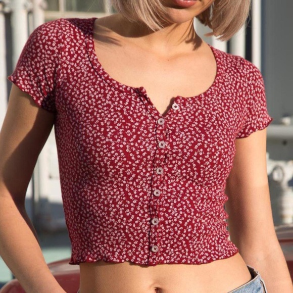 Brandy Melville Red Floral Women's Top - Picture 3 of 4
